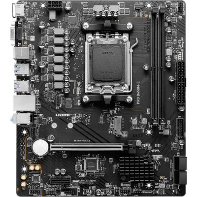 Материнская плата MSI PRO B650M-E, AM5, AMD B650, 2xDDR5, 4xSATA 6Gb/s, 1xM.2 PCIe 4.0 x4, 1xPCIe 4.0 x16, 1xPCIe 3.0 x1, 1xHDMI, 1xVGA, 1x 1Gb LAN, 4xUSB 3.2 Gen 1, 3x3.5 мм, 7.1, microATX