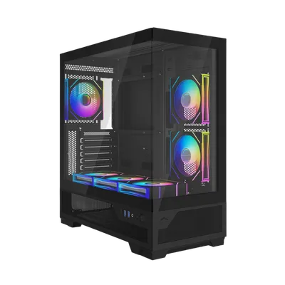 Корпус ПК без блока питания/ Case SAMA V43 Black, Midi-Tower, TG, 6x120mm ARGB, 2xUSB 3.0 + 1xUSB 3.2 Type-C, ATX, mATX, mITX Black