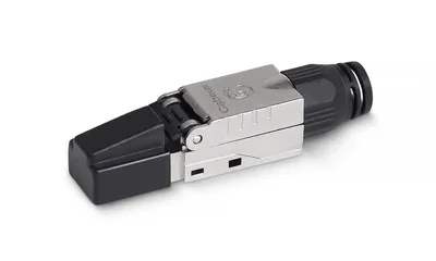 Cabeus 8P8C-SH-C7-TWP-F Коннектор с фиксатором кабеля и колпачком RJ-45(8P8C) под витую пару, категория 7, экранированный, для одножильного кабеля, со вставкой