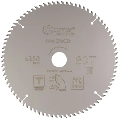 Диск пильный FIT 75-25080Т, 250×32/30/25,4/20мм, 80 зубьев