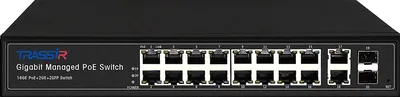 Коммутатор Trassir TR-NS24202S-300-16PoE, управляемый, 16×PoE, 2×SFP, 300Вт