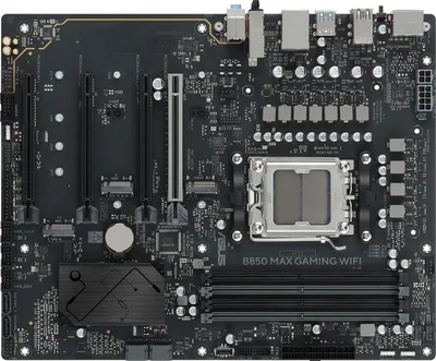 Материнская плата ASUS B850 MAX GAMING WIFI, AM5, AMD B850, 4xDDR5, 4xSATA, 3xM.2, 1xPCIe 5.0 x16, 1xPCIe 4.0 x16, 2xPCIe 3.0 x16, 1xHDMI, 1xDisplayPort, 1x 2.5Gb LAN, 4xUSB 3.2 Gen2, 2xUSB 3.2 Gen1, 2xUSB 2.0, 3x3.5 мм, 7.1, ATX