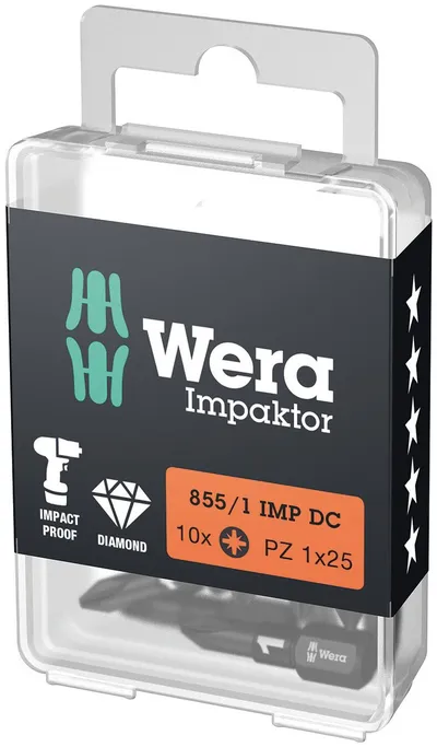 Бита ударная 855/1 IMP DC Impaktor PZ алмазное покрытие хвостовик 1/4 C 6.3 PZ 1X25 мм с держателем-еврослот