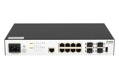 SNR SNR-S5210G-8TX-POE Управляемый PoE коммутатор уровня 2+, 8 портов 10/100/1000Base-T, 4 порта 1/10G SFP+, бюджет PoE 125 Вт, встроенный БП ~220V AC