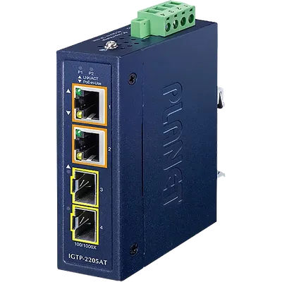 Медиаконвертер PLANET IGTP-2205AT, 2×SFP, 2×PoE+, 60W, -40~75°C