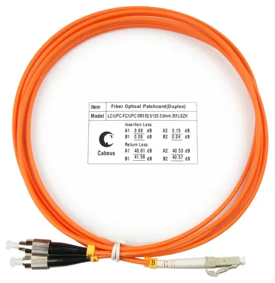 Оптический патч-корд duplex FC-LC 62,5/125 MM Cabeus FOP-62-LC-FC-1,5m 1.5 метра оранжевый LSZH