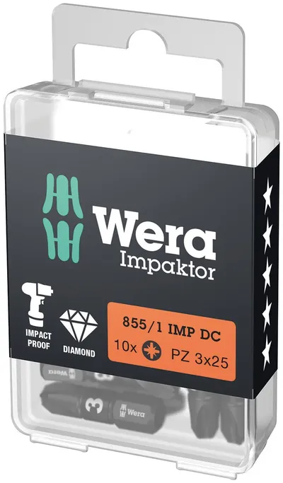Бита ударная 855/1 IMP DC Impaktor PZ алмазное покрытие хвостовик 1/4 C 6.3 PZ 3X25 мм с держателем-еврослот