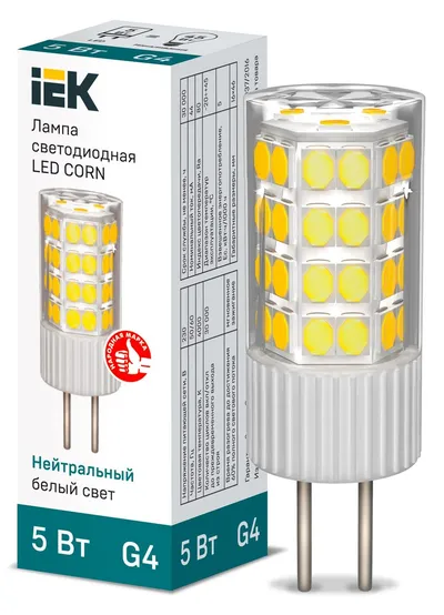 Лампа IEK LLE-CORN-5-230-40-G4, светодиодная, 5Вт, 4000K, G4, 230В
