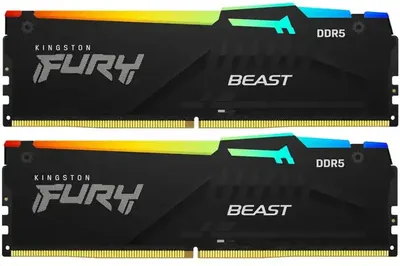 Модуль памяти DDR 5 DIMM 32Gb PC48000, 6000Mhz, Kingston FURY Beast Black RGB CL30 (Kit of 2) (KF560C30BBEAK2-32)