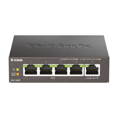 Коммутатор D-Link DGS-1005P/L, 5×1GbE, 4×PoE, 60W