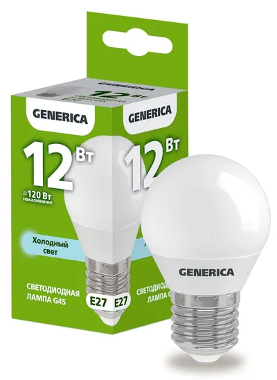 Лампа светодиодная IEK LL-G45-12-230-65-E27-G, 12Вт, 6500К, E27