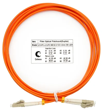 Патч-корд оптический Cabeus FOP-62-LC-LC-3m, Duplex LC/LC, OM1, 3м
