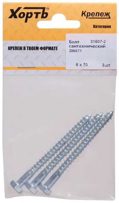 Шуруп сантехнический FIT 31607-2, DIN571, 6×70 мм, 4 шт