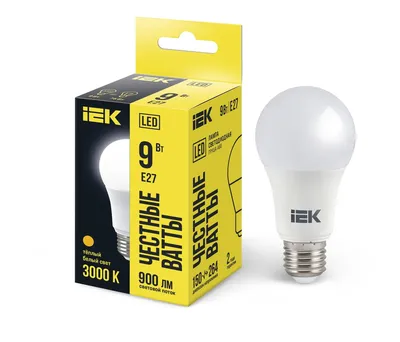 Лампа LED IEK LLE-A60-9-230-30-E27, 9Вт, E27, 3000К, груша