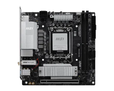 Материнская плата MSI PRO H810I WIFI, LGA1851, Intel H810, 2xDDR5, 2xSATA, 1xM.2, 1xPCIe 5.0 x16, DisplayPort, HDMI, 1x2.5Gb LAN, USB Type-C, 3x3.5 мм, 7.1, mini-ITX