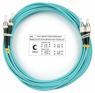 Оптический патч-корд duplex FC-ST 50/125 MM Cabeus FOP-50-FC-ST-5m 5 метров бирюзовый LSZH