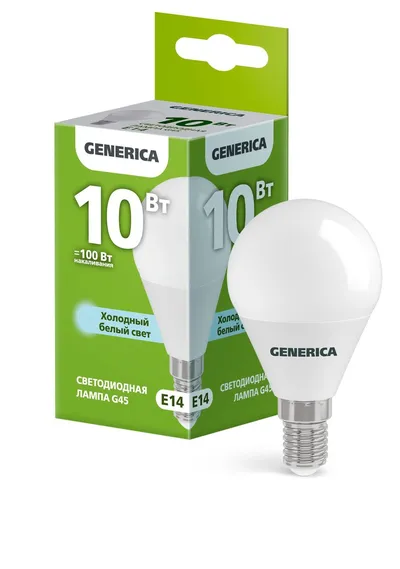 Лампа IEK LL-G45-10-230-65-E14-G, LED, 10Вт, 6500К, E14, 1000лм