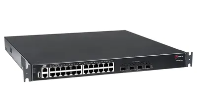 QTECH Управляемый стекируемый коммутатор уровня L3, 24 порта 10/100/1000 BASE-T, 4 порта 10GbE SFP+,  2 сменных БП (поставляются отдельно) (после тестирования)