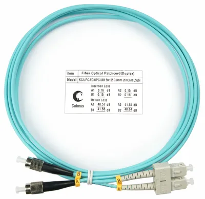 Оптический патч-корд duplex FC-SC 50/125 MM Cabeus FOP-50-SC-FC-2m 2 метра бирюзовый LSZH