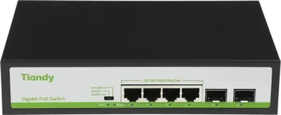 Коммутатор Tiandy TC-P3S06 Spec:H/0402/AT/60/V2.0, неуправляемый, 4×1GbE PoE, 2×SFP+