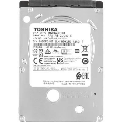 Жесткий диск/ HDD Toshiba SATA3 1Tb 2.5"  5400 128Mb OFFICIAL RECERTIFIED 1 year warranty (replacement HDWL110UZSVA)