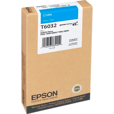 Картридж струйный Epson T6032 (C13T603200) голубой (220 мл) для Stylus 7800, 7880, 9800, 9880