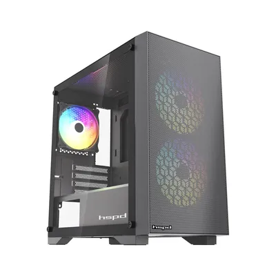 Корпус без блока питания/ Case HSPD M334, Mesh Mini-tower, Black, TG, 0.45 SPCC, 2x140mm ARGB + 1x120mm ARGB mATX, mITX 160/340/184mm 2x2.5", 2x3.5", 4xPCI 1xUSB-A 3.0, 2xUSB-A 2.0 385x200x390mm