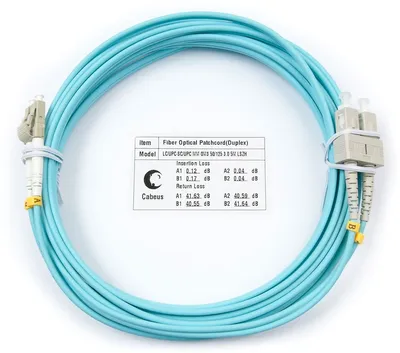 FOP-50-LC-SC-5m Коммутационный шнур оптический Cabeus tight buffer Duplex SC/LC (UPC/UPC) OM3 50/125 LSZH D 3мм 5м цвет: аква