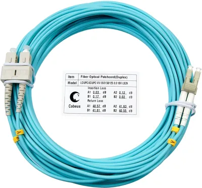 Оптический патч-корд Cabeus, многомодовый, LC/UPC - SC/UPC, LC(UPC) - SC(UPC), 50/125 мкм, LSZH, голубой, 10 м, FOP-50-LC-SC-10m