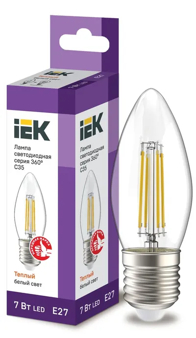 Лампа светодиодная IEK LLF-C35-7-230-30-E27-CL, 7Вт, 3000К, E27