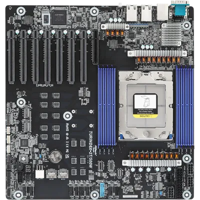 Материнская плата/ ASRock TURIND8X-2T/500W, EEB, 1x SP5 (LGA 6096) AMD EPYC™ 9005/9004, 8x DDR5 RDIMM, RDIMM-3DS, 4x PCIe5.0 / CXL2.0 x16*, 3x PCIe5.0 x16, 1x PCIe5.0 x8**, 2x MCIO** (PCIe5.0 x4 or 4 SATA 6Gb/s), 1x MCIO (PCIe5.0 x4 or 4 SATA 6Gb/s), 1x MCIO* (PCIe5.0 x4), 1x M.2 (PCIe5.0 x4 or SATA 6Gb/s), 1x M.2* (PCIe5.0 x4), up to 16 SATA 6Gb/s, 2x RJ45 (10GbE) Broadcom BCM57416, AST2600