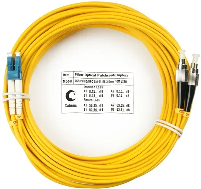 FOP(d)-9-LC-FC-10m Коммутационный шнур оптический Cabeus tight buffer Duplex LC/FC (UPC/UPC) OS2 9/125 LSZH D 3мм 10м цвет: жёлтый