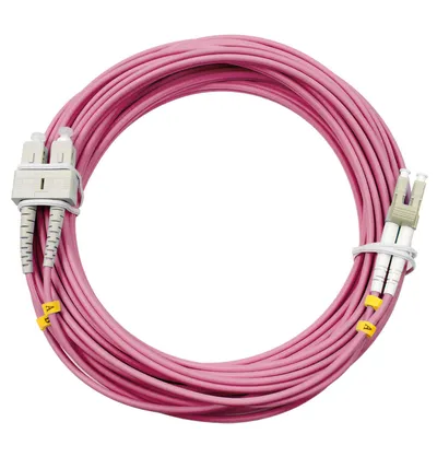 Комм. шнур оптический Cabeus Tight Buffer, Duplex SC/LC (UPC/UPC), OM4 50/125, LSZH, 10м, Ø 3мм, серый хвостовик, цвет: маджента