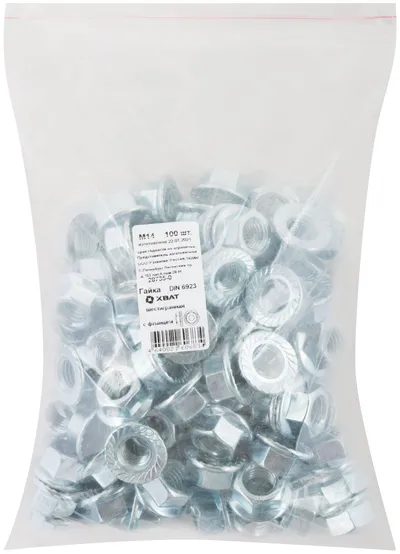 Гайка FIT 28735-0, DIN6923, М14, с фланцем, оцинкованная, 100 шт