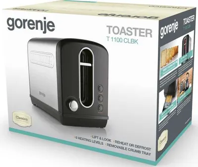 Тостер Gorenje T1100CLBK, 1100 Вт, 2 тоста, подогрев/размораживание