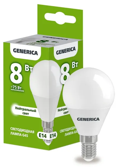 Лампа IEK LL-G45-08-230-40-E14-G, 8Вт, 4000K, E14, шар