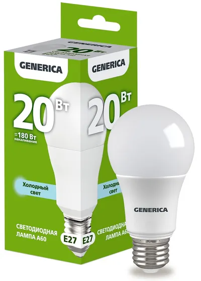 Лампа светодиодная IEK LL-A60-20-230-65-E27-G, 20Вт, 230В, 6500К, E27