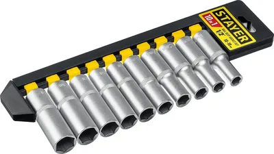 Набор торцевых головок STAYER 27756-H10, 10 предметов, 1/2", 10-19мм
