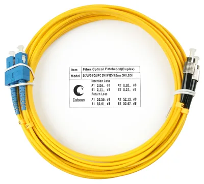 Оптический патч-корд duplex FC-SC 9/125 SM Cabeus FOP(d)-9-SC-FC-7m 7 метров желтый LSZH
