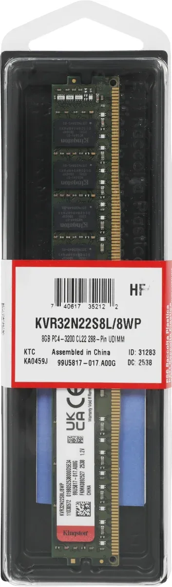 Оперативная память Kingston KVR32N22S8L/8WP, 8ГБ DDR4 3200МГц