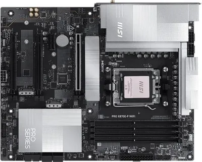 Материнская плата MSI PRO X870E-P WIFI, AM5, AMD X870E, 4xDDR5, 4xSATA, 3xM.2, 3xPCIe 5.0/4.0/3.0 x16, 1xPCIe 3.0 x1, 1xHDMI, 1x 5Gb LAN, 4xUSB 2.0, 2xUSB 3.2 Gen1, 3xUSB 3.2 Gen2, 2xUSB Type-C, 3x3.5 мм, 7.1, ATX