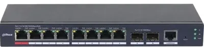 Коммутатор Dahua DH-S4210-8GT-110, L2, 8×PoE (1×90Вт+7×30Вт), 2×SFP uplink