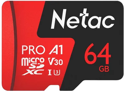 Носитель информации Netac P500 Extreme PRO 64GB MicroSDXC V30/A1/C10 up to 100MB/s, retail pack with SD Adapter