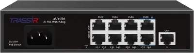 Коммутатор TRASSIR TR-NS1109-120-8PoE, неуправляемый, 8×FE PoE, 1×uplink