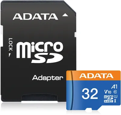 Карта памяти ADATA microSDHC 32GB ADATA Premier Memory Card AUSDH32GUICL10A1-RA1 UHS-I Class 10/V10 A1, 100/20 MB/s, AUSDH32GUICL10A1-RA1 Adapter, -25°C + 85°C, RTL (461926)