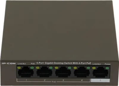 IP-COM G1105P-4-63W - Коммутатор PoE неуправляемый 5 портовый. 4 порта PoE 10/100/1000 Мбит/c Base-T (IEEE 802.3at/af) до 30Вт на порт + 1 порт Ethernet 10/100/100 Мбит/c Base-T. Бюджет PoE 58Вт. Грозозащита на порт 6 кВ.