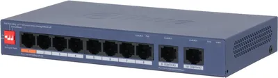DH-CS4010-8ET2GT-60 8-портовый PoE коммутатор с функцией облачного управления. Порты: 8 RJ45 10/100Мбит/с (PoE/PoE+/Hi-PoE), 2 RJ45 10/100/1000Мбит/с (uplink); мощность PoE: порт 1 до 60Вт, порты 2~8 до 30Вт, суммарно до 60Вт; PoE watchdog, передача до 250м; питание: 53В(DC).
