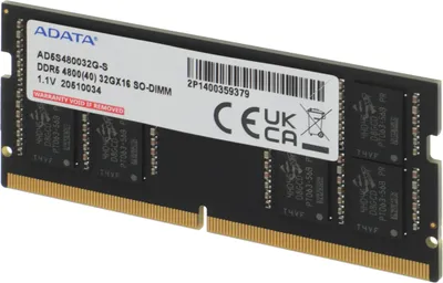 Оперативная память для ноутбука 32Gb (1x32Gb) PC5-38400 4800MHz DDR5 SO-DIMM CL40 ADATA AD5S480032G-S