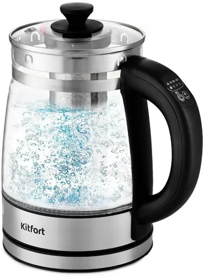 Чайник электрический Kitfort КТ-6119, 1.7л, 2200Вт, стекло/металл