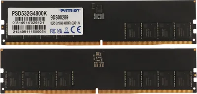 Оперативная память для компьютера 32Gb (2x16Gb) PC5-38400 4800MHz DDR5 DIMM Unbuffered CL40 Patriot Signature Line PSD532G4800K
